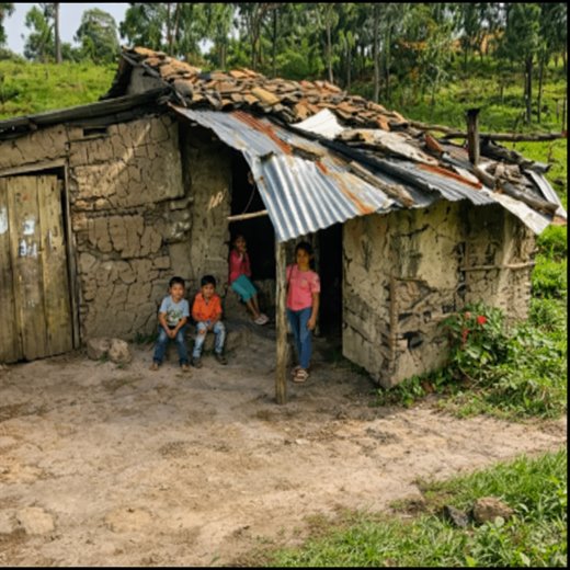 A Honduran family outside their home — they had nothing, but they had joy.